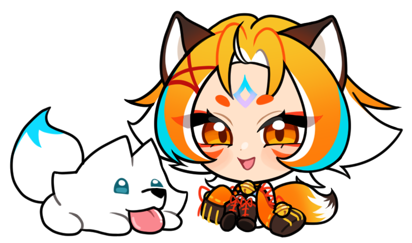 Komiko chibi with her puppy — art by Evih